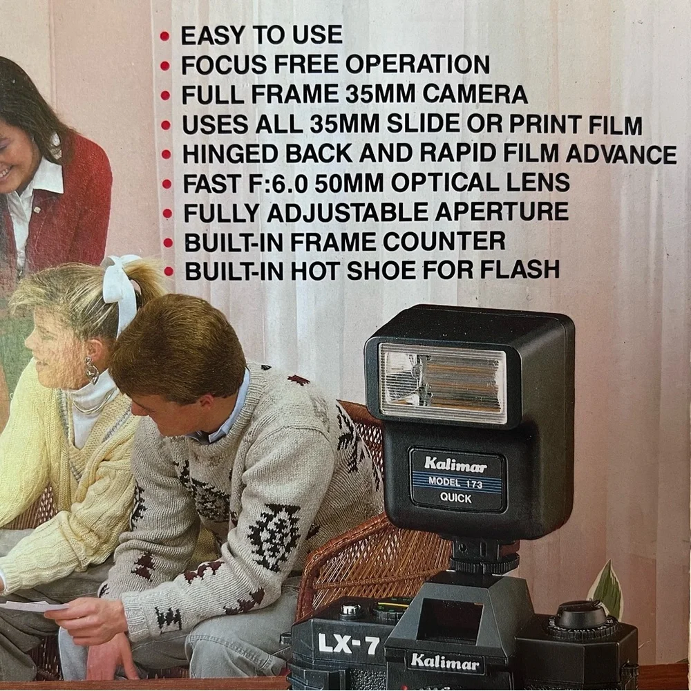 Vintage 1980's Kalimar LX-7 Deluxe 35mm Camera Outfit With Flash & Case K-6009